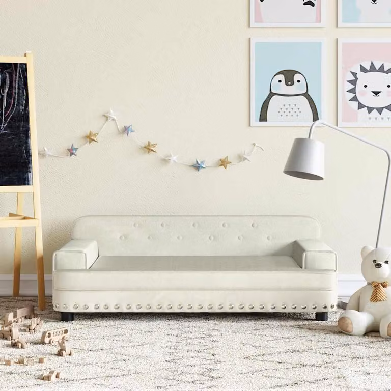 vidaXL Divano per Bambini in Velluto Beige L: 90 cm, P: 53 cm, H: 30 cm