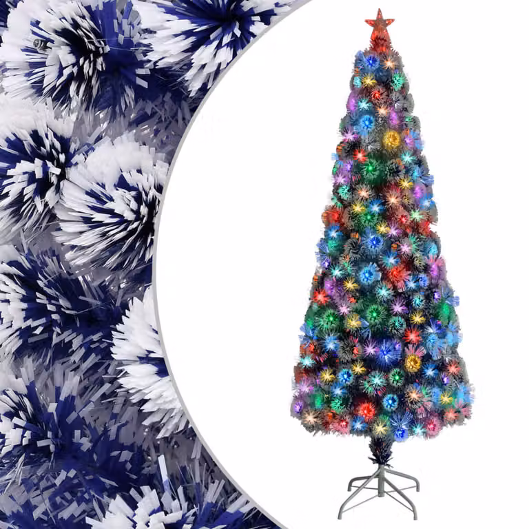 The Living Store Albero di Natale artificiale con LED bianco e blu 210 cm in fibra di vetro