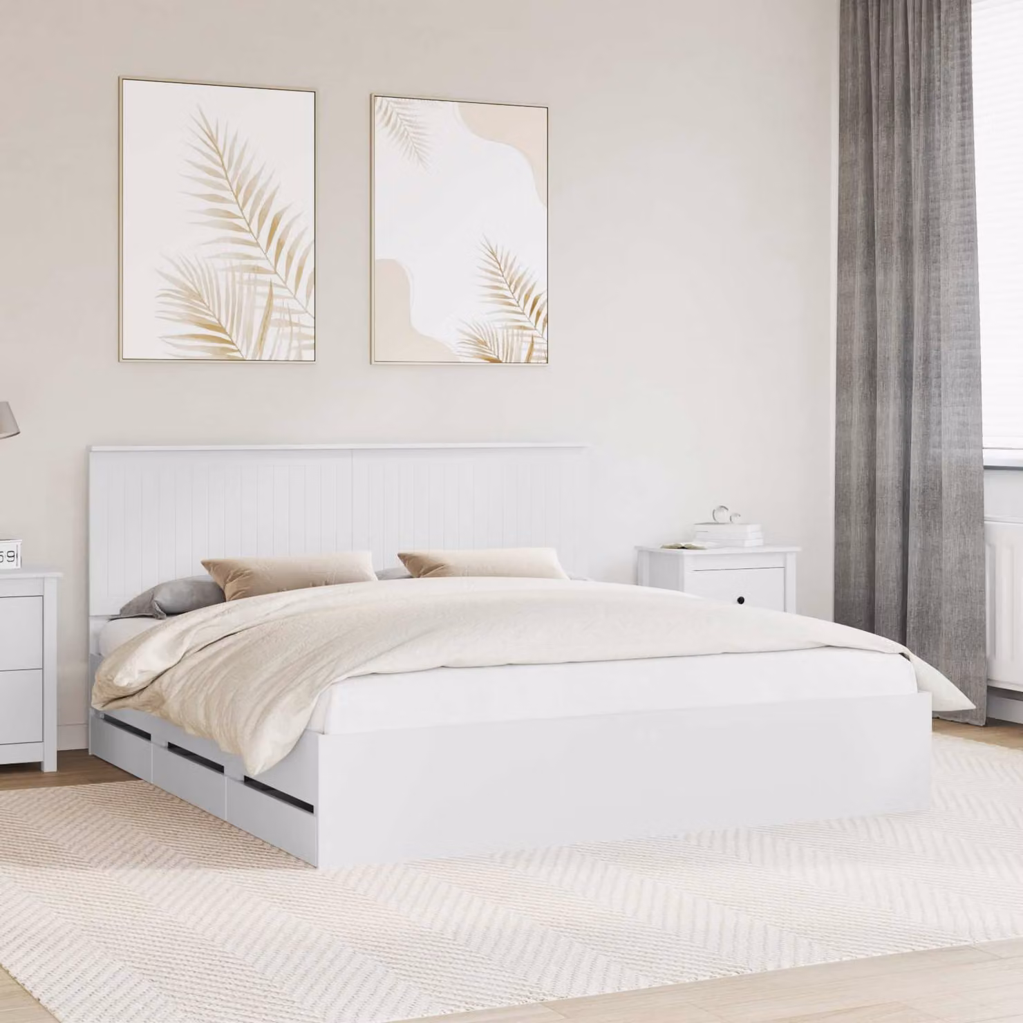 Struttura del letto con cassetti vidaXL in legno ingegnerizzato bianco L/P/H: 180 x 200 x 100 cm