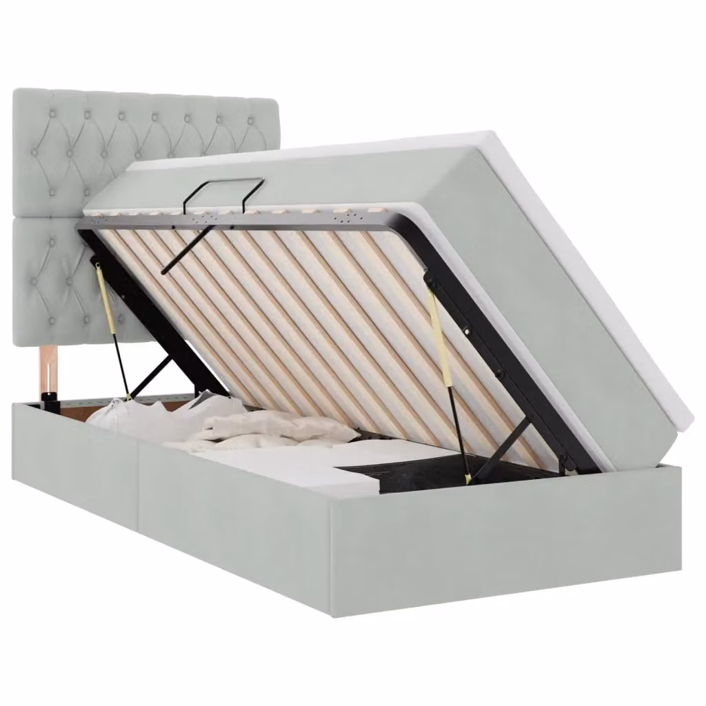 Letto con contenitore e illuminazione LED vidaXL in velluto grigio, L/P/H: 190 x 90 x 128 cm – 2