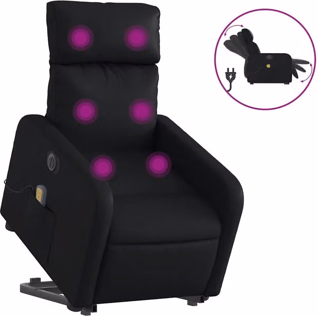 Poltrona Alzapersona Massaggiante | Sedia Relax Elettrica Nera in Similpelle