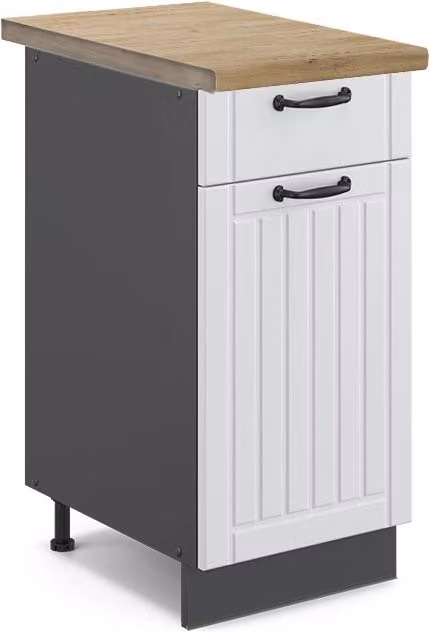 Mobiletto base per cucina Fame-Line Bianco rustico/Antracite 40 cm, PL Rovere Vicco