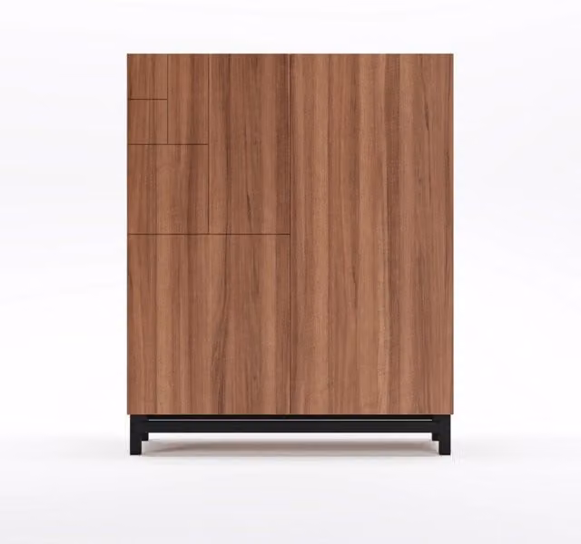 Scarpiera Herdasa moderna con ante a battente, colore marrone e gambe nere, L: 112 cm, H: 90 cm, P: 27 cm – 1