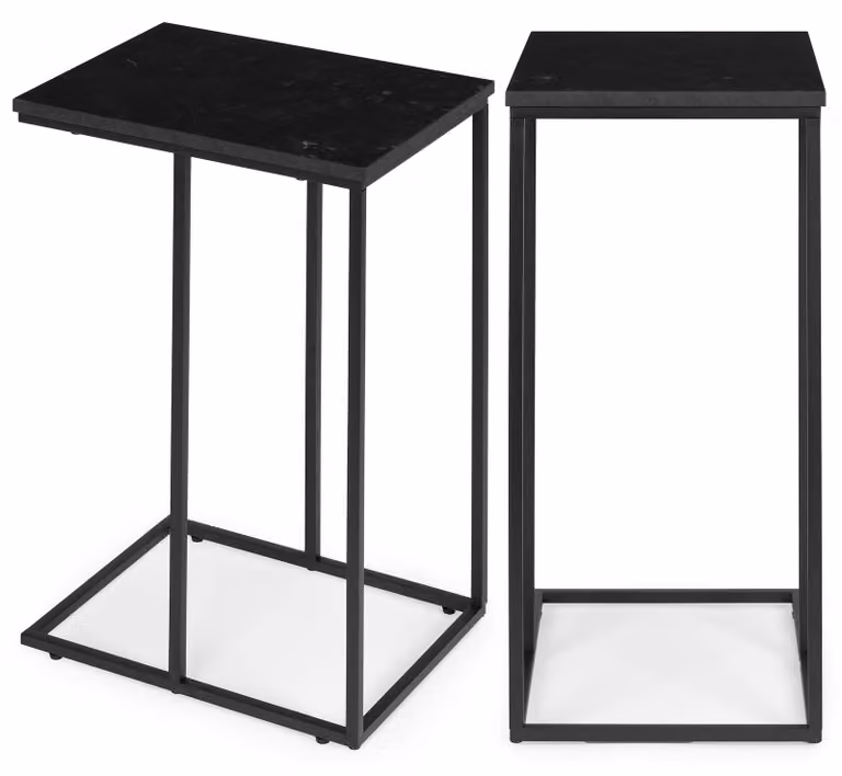 Tavolino da salotto a forma di C per laptop, marmo nero, ModernHome