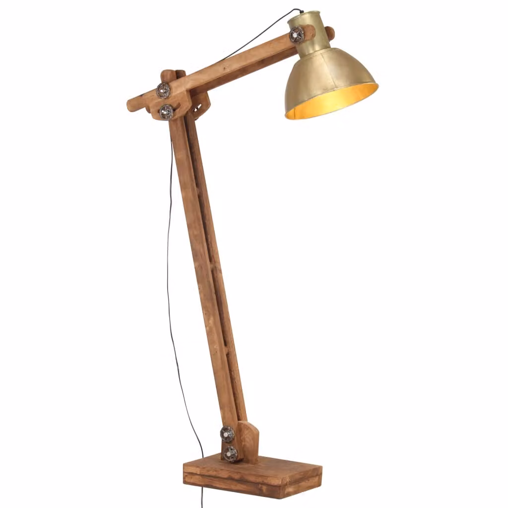 vidaXL Lampada da terra ottone mango legno massiccio E27
