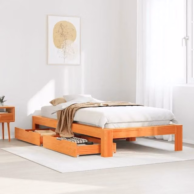 Giroletto senza Materasso Marrone Cera 90x200 cm Massello Pino 3309010