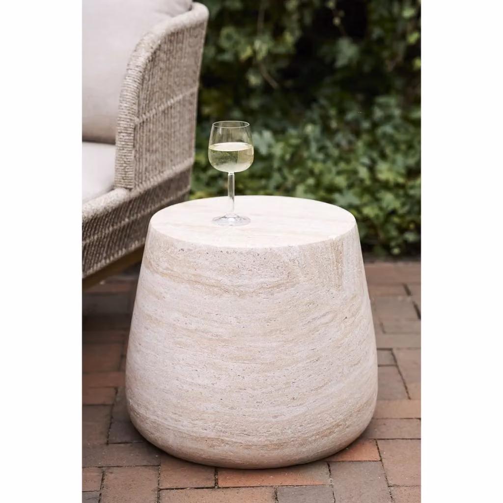 Vikasa Home Tavolino d'appoggio Bonn in fibroclay beige, forma rotonda, L/P/H: 47 x 41 x 10 cm – 2