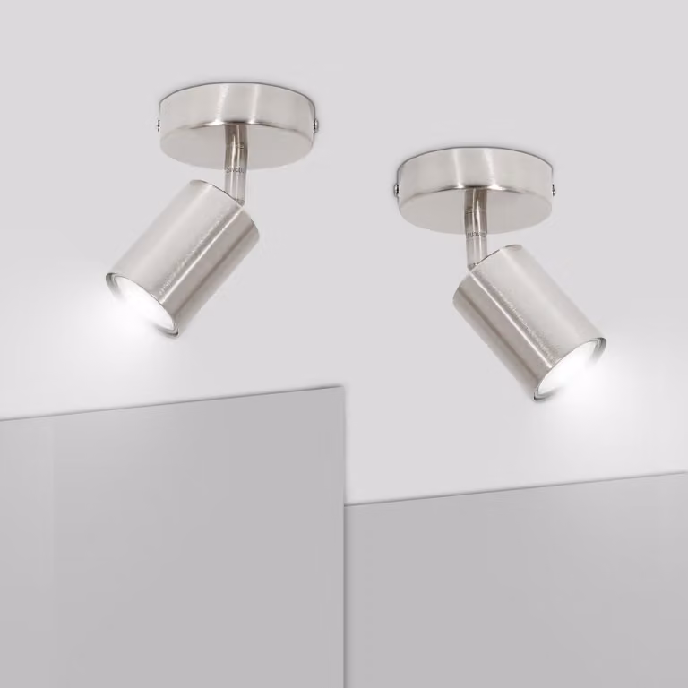 Lampada da soffitto GU10, 2 luci, orientabile, finitura nichel, design moderno