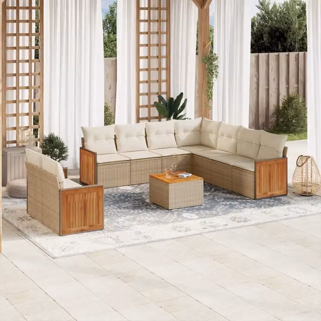 Set Divano da Giardino VIDAXL in Polyrattan da 10 Pezzi con Cuscini Beige