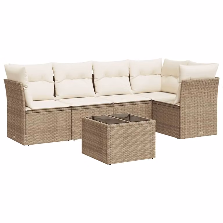Set Divano da Giardino 6 pz con Cuscini Beige in Polyrattan