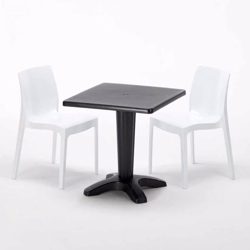 Tavolo quadrato nero e 2 sedie Set di aste per interni in polipropilene colorato Grand Soleil Ice Aia - Bianco