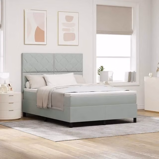 Letto a molle con testiera vidaXL in velluto grigio, L/P/H: 140 x 190 x 280 cm