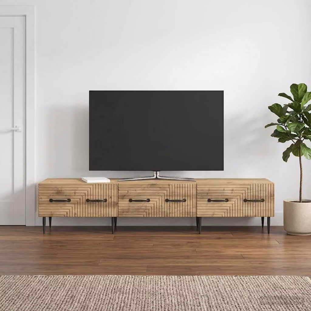 Mobile TV vidaXL in stile vintage, Rovere Artigianale, L: 147 cm, P: 34,5 cm, H: 30 cm