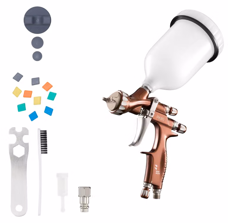Pistola a spruzzo Benbow PK80, set di 3 pezzi, ugello da 1,5 mm nel set, serbatoio 600 ml, pressione 1,1 bar