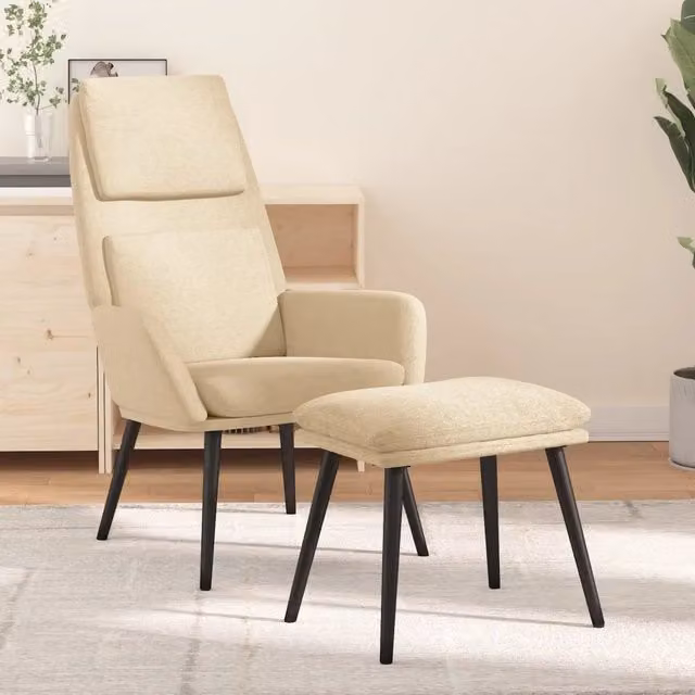 Poltrona Relax con Poggiapiedi vidaXL in Tessuto Beige con Braccioli e Struttura in Legno e Metallo