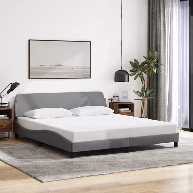 Letto matrimoniale moderno vidaXL in tessuto grigio con struttura in legno e metallo L/P/H: 180 x 200 x 185 cm – 1