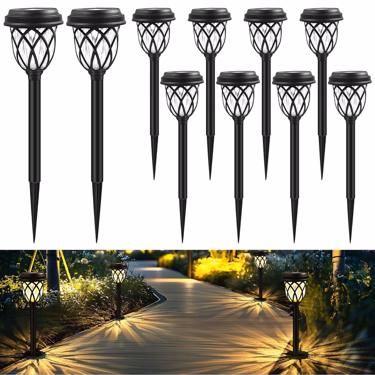 Set di 10 lampade solari, grado di protezione IP44, luce bianco caldo, con accensione automatica, ideali per giardini e vialetti