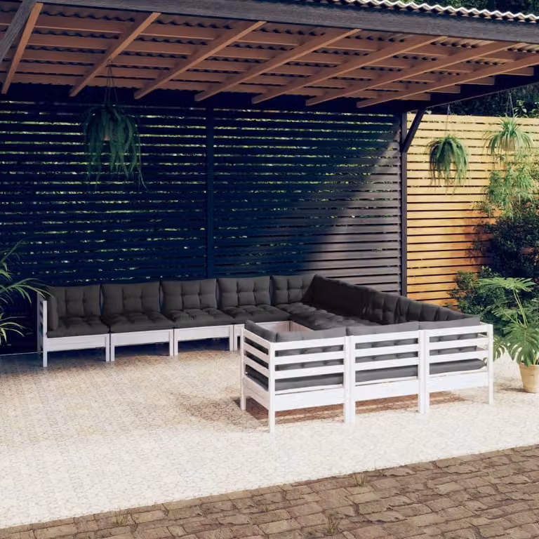 Maison Exclusive - Set Divani da Giardino 11 pz con Cuscini BiancLegno di Pino