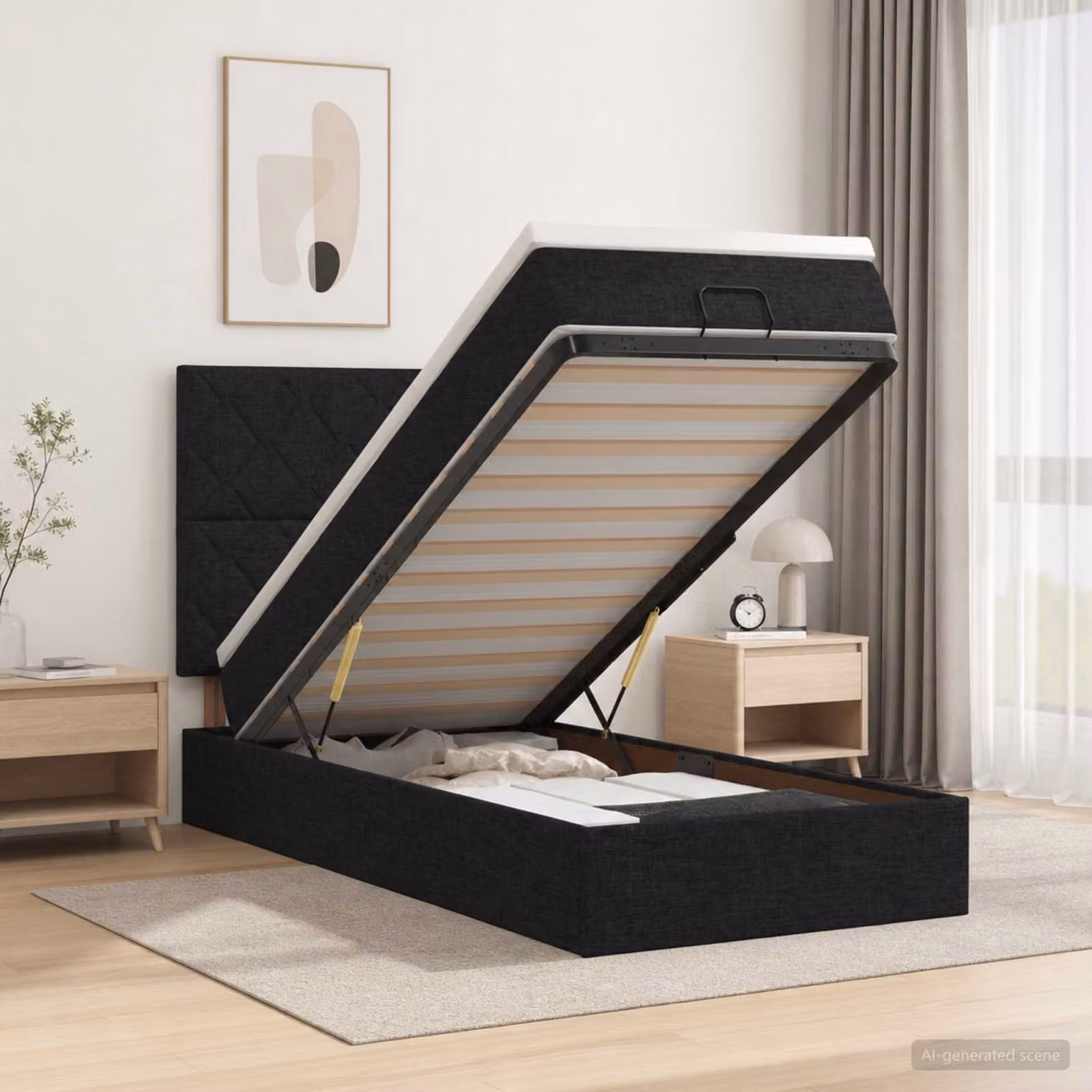Letto ottomano con materasso vidaXL in tessuto nero L 90 x P 190 cm