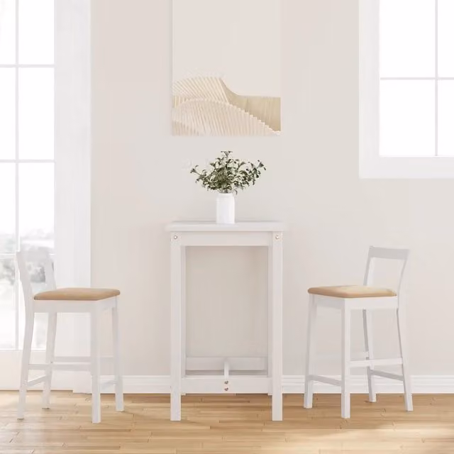 Set di 2 sgabelli da bar vidaXL in legno di Hevea bianco e marrone con cuscini in tessuto per soggiorno e sala da pranzo, H: 110,0 cm x L: 42,5 cm x P: 35,5 cm