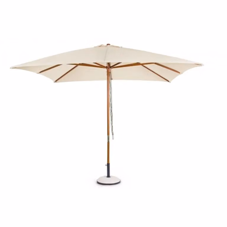 Ombrellone da giardino SYROS in legno e acciaio, telo beige 3×3