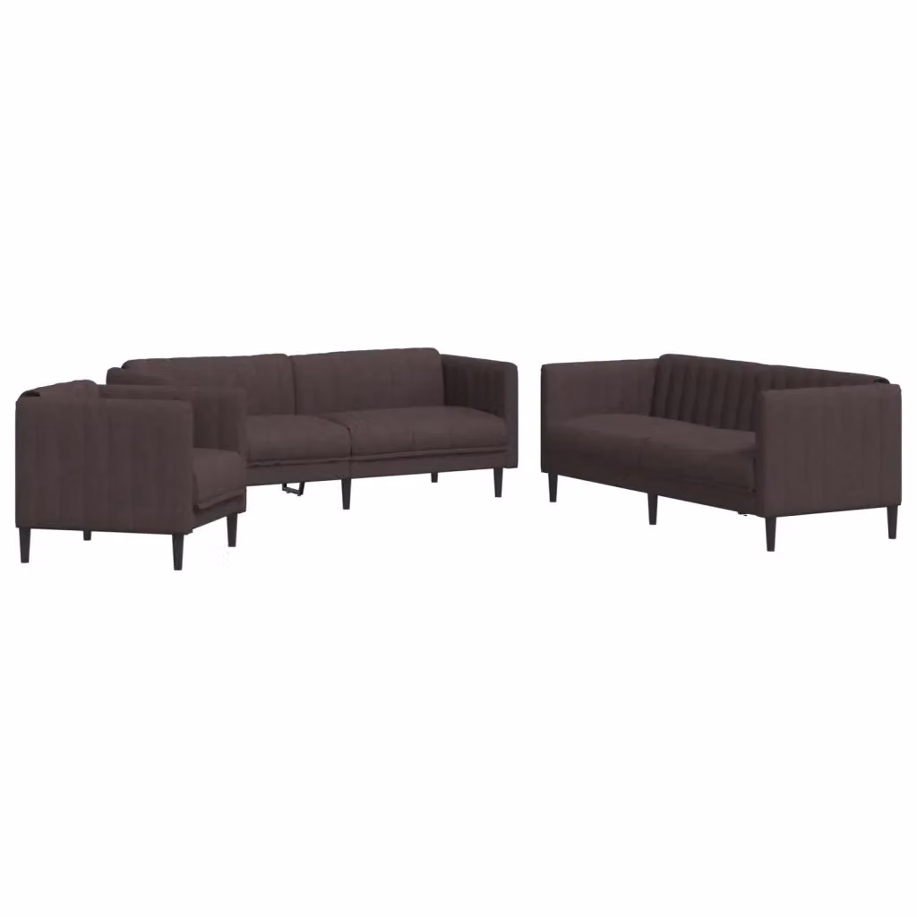 Set di divani 3 pezzi vidaXL in tessuto marrone per soggiorno con design moderno e cuscini inclusi – 2