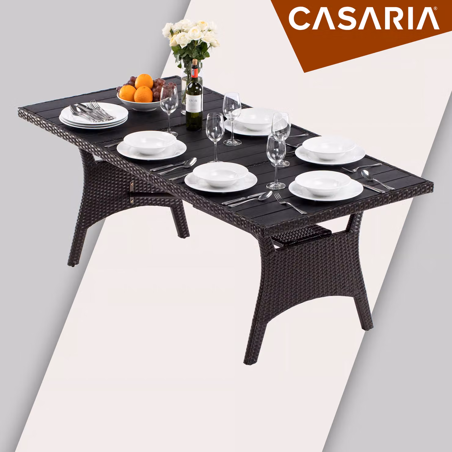 Tavolo da giardino rettangolare estensibile Casaria in polyrattan marrone L: 190 cm, P: 90 cm, H: 75 cm – 3