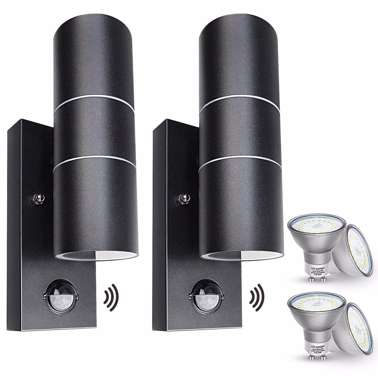 Lampada da esterno a LED, confezione da 2, con sensore di movimento, grado di protezione IP44, con illuminazione direzionale verso l'alto e verso il basso