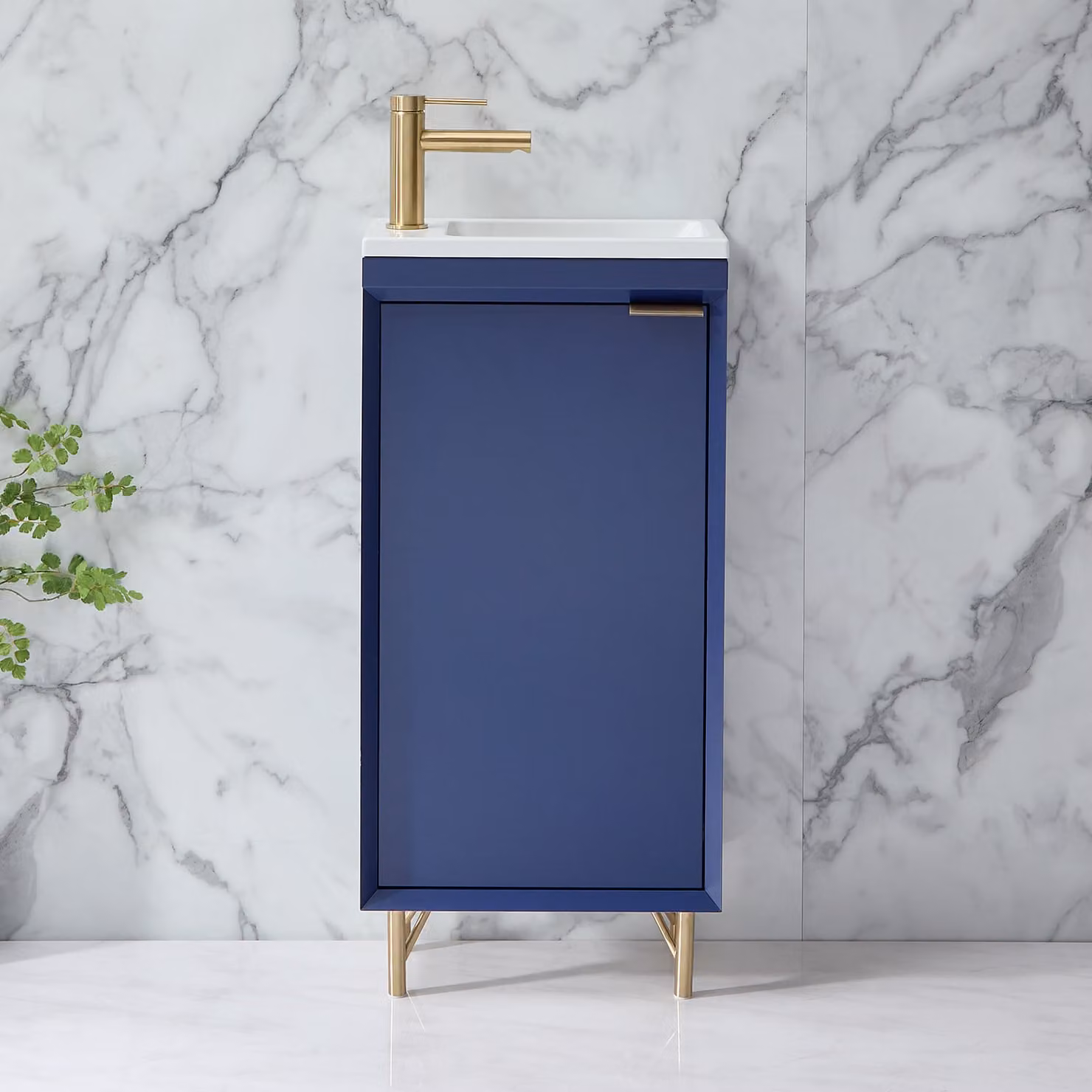 Mobile Bagno Blu Marino 400mm con Lavabo e Maniglia con Impugnatura a Dito in Oro Satinato