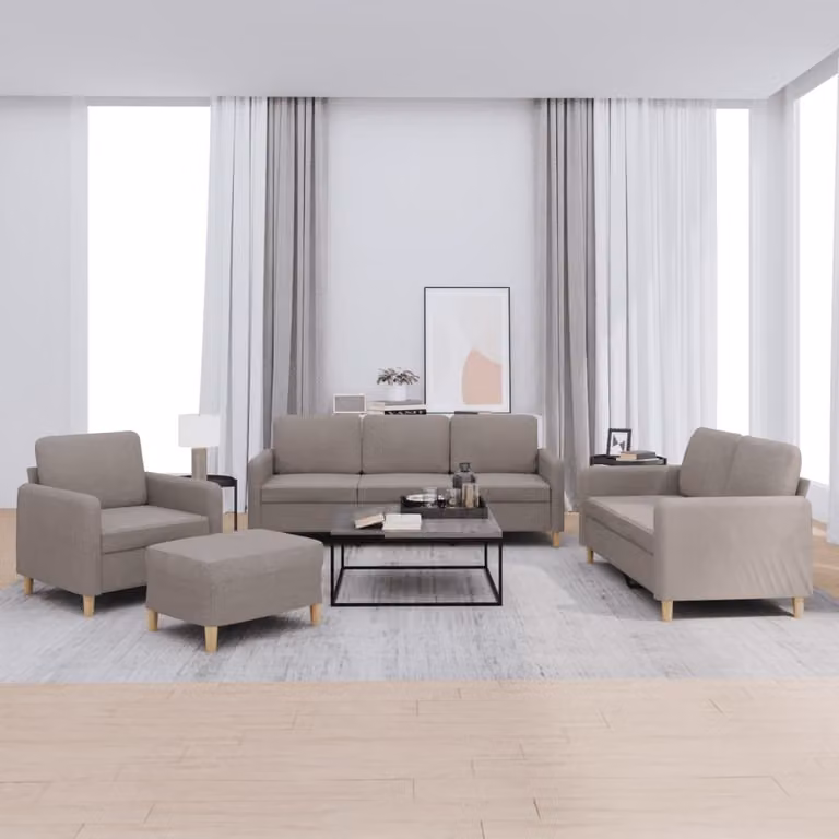 Set di divani vidaXL 4 pezzi in tessuto beige e grigio con pouf e cuscini per soggiorno