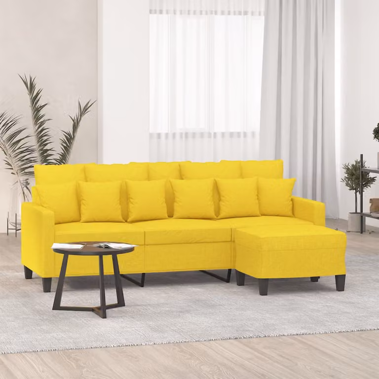 vidaXL Divano a L moderno in tessuto giallo con pouf coordinato e cuscini per soggiorno