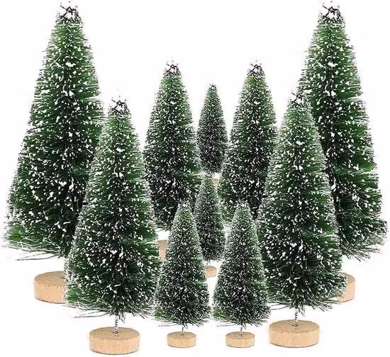 Set di 10 mini alberi di Natale artificiali - Alberi di Natale decorativi in legno - Decorazioni natalizie invernali - Colore verde
