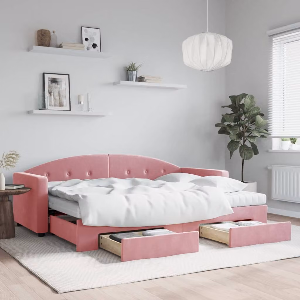 vidaXL Divano Letto Estraibile con Cassetti in Velluto Rosa L 200 x P 80 cm