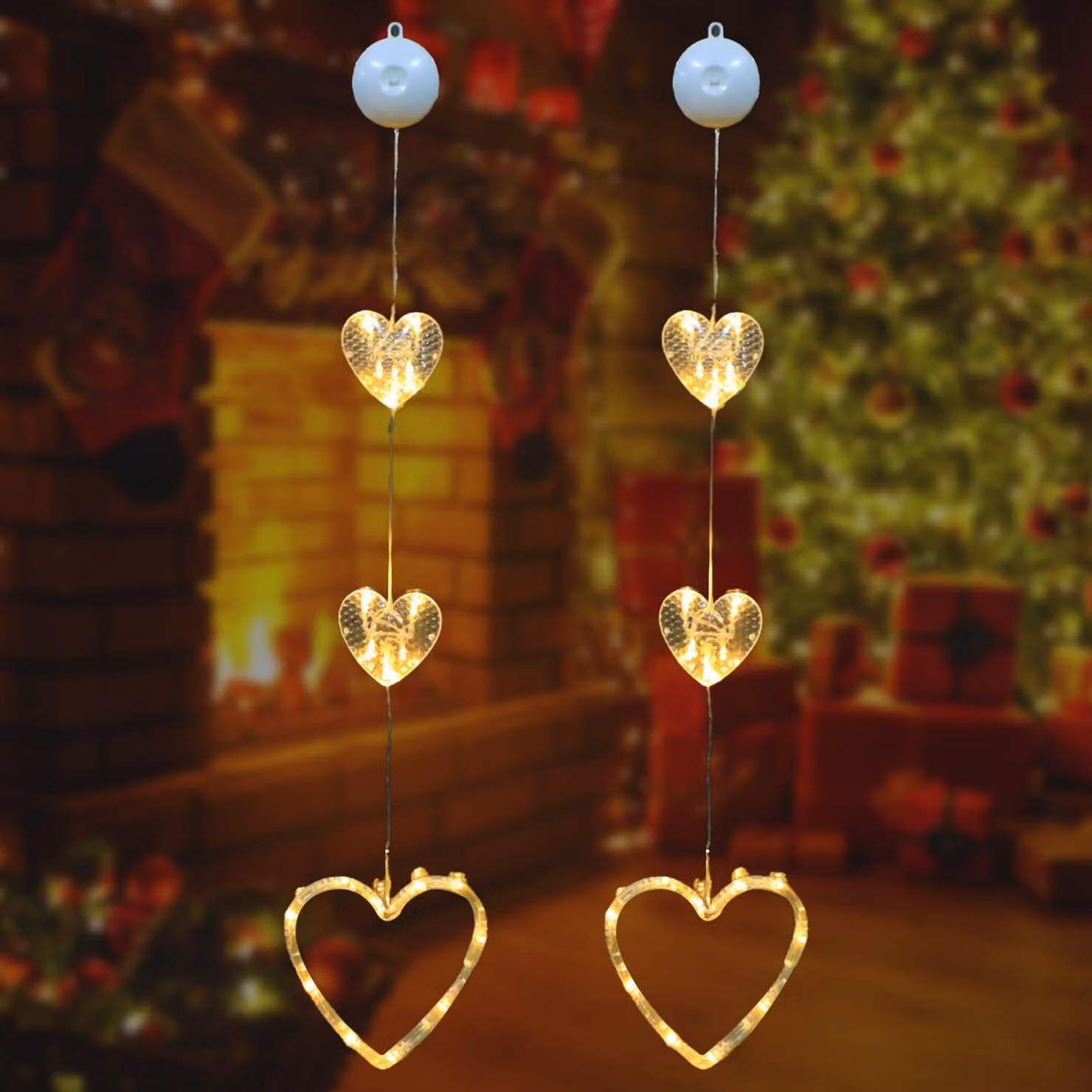 Catena luminosa a LED a forma di cuore, confezione da 2, dimensioni 16,5x35 cm, alimentata a batteria