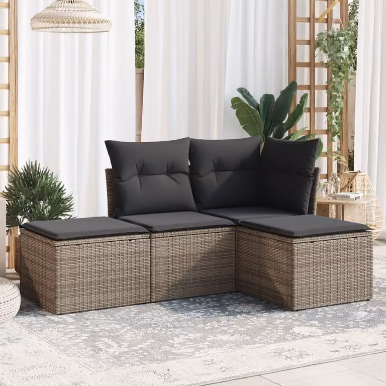 Maison Exclusive - Set da giardino 4 pezzi con cuscini Grigio Poly Rattan