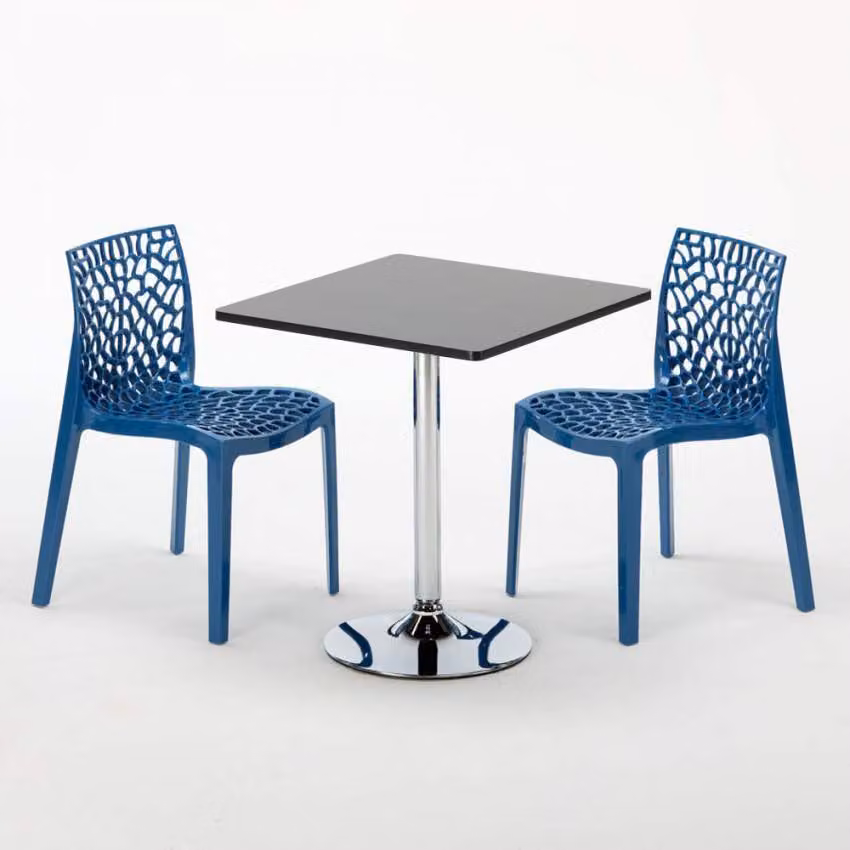 Tavolo quadrato nero e 2 sedie Set di aste per interni in polipropilene colorato Grand Soleil Gruvyer Mojito - Blu