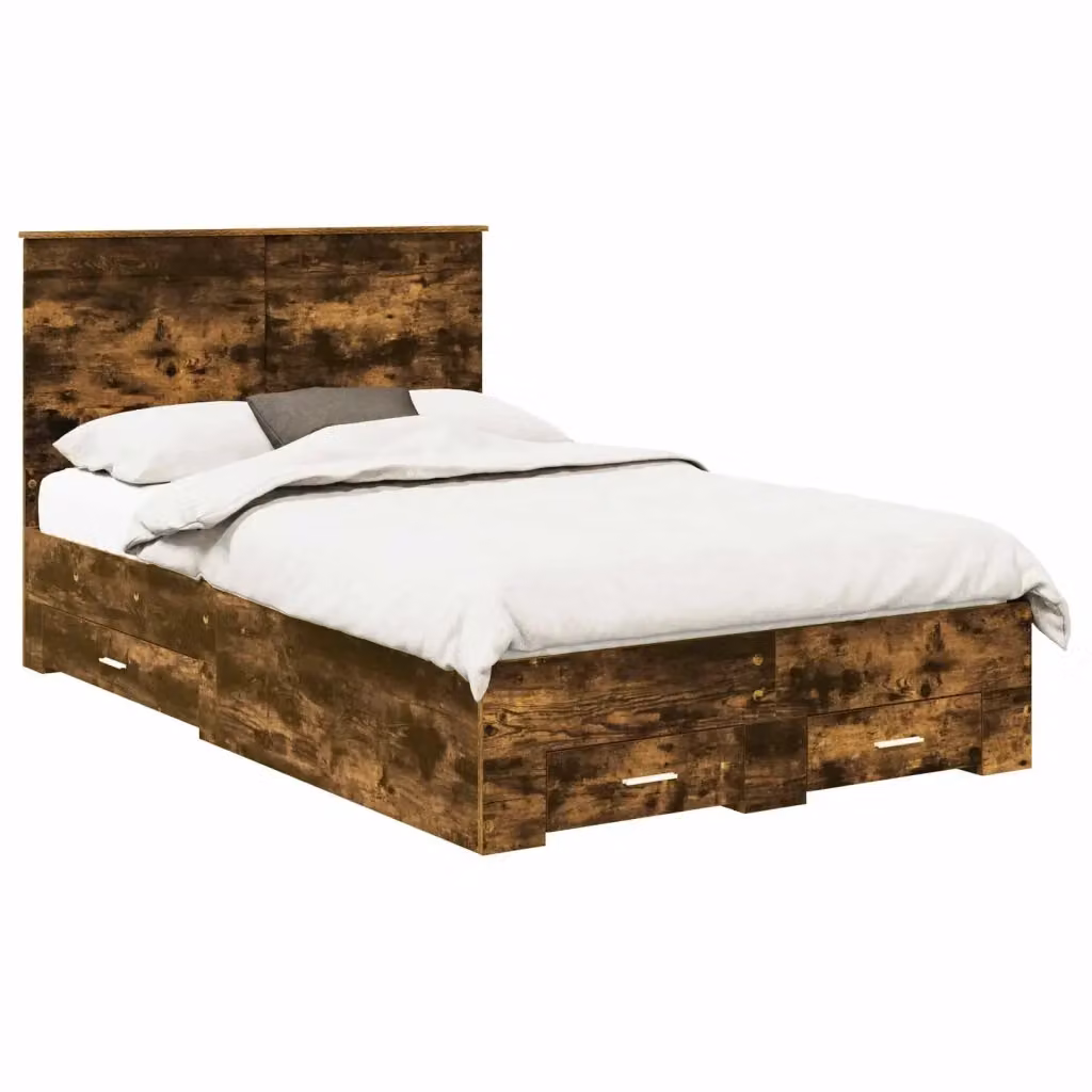 Struttura del letto moderna vidaXL in legno color rovere fumé con cassetti L/P/H: 200 x 120 x 123 cm – 2