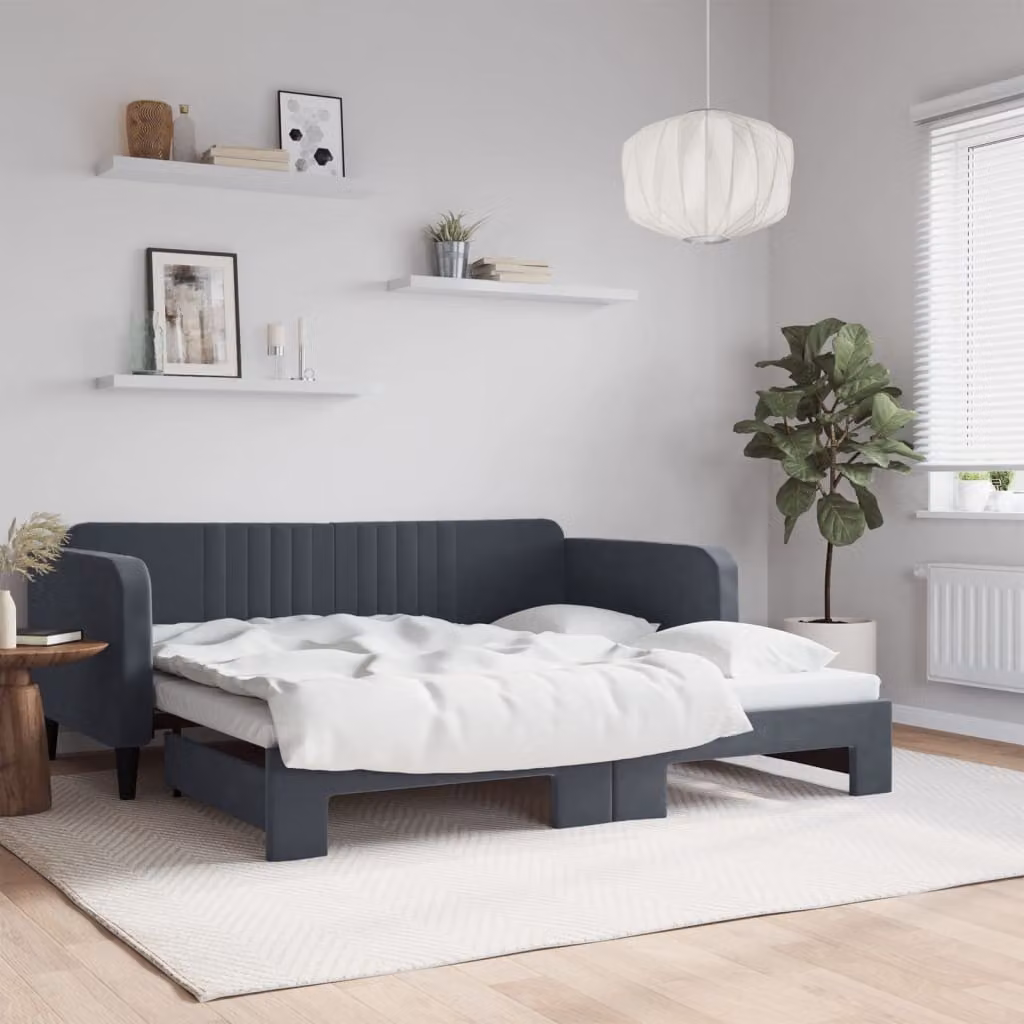 vidaXL Divano Letto Moderno con Letto Estraibile in Velluto Grigio L/P/H: 213 x 90 x 75 cm