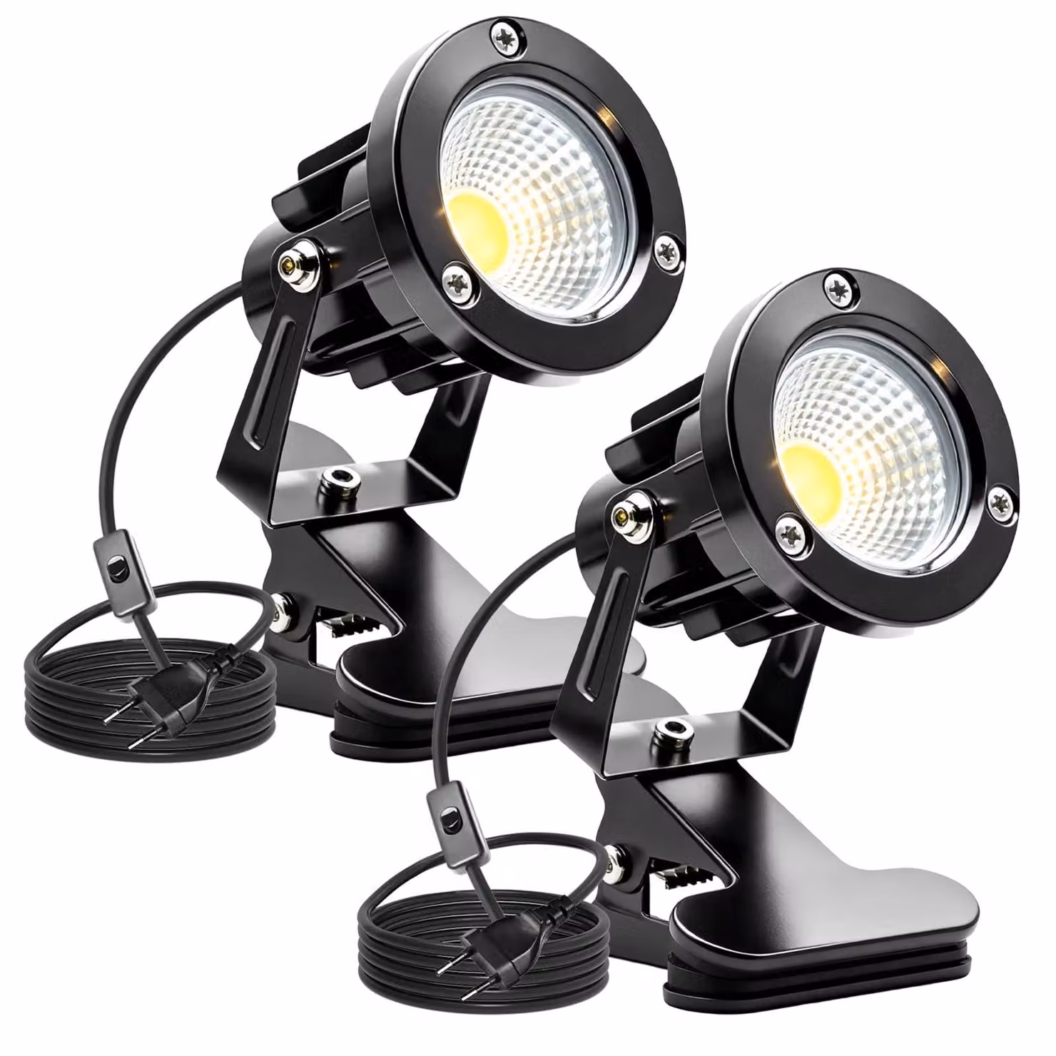 Set di 2 lampade a LED con morsetto, luce bianco caldo, 10 W, orientabili a 270°