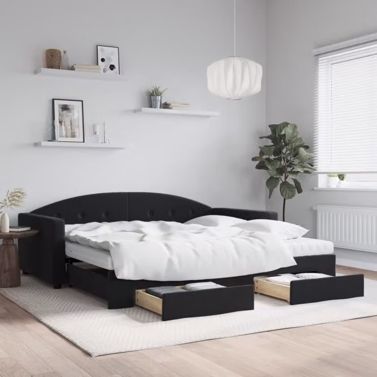 vidaXL Divano Letto Estraibile in Velluto Nero con Cassetti L/P/H: 222 x 100 x 75 cm