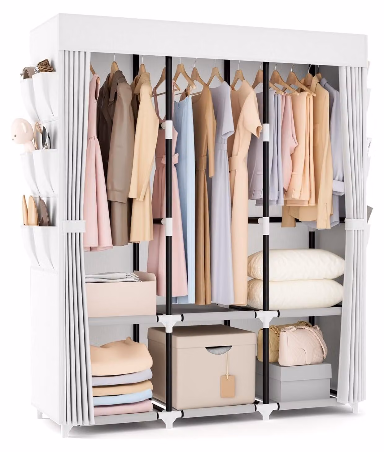 Armadio in tessuto armadio appendiabiti - 132 x 44 x 160 cm - 3 barre appendiabiti - Con copertura