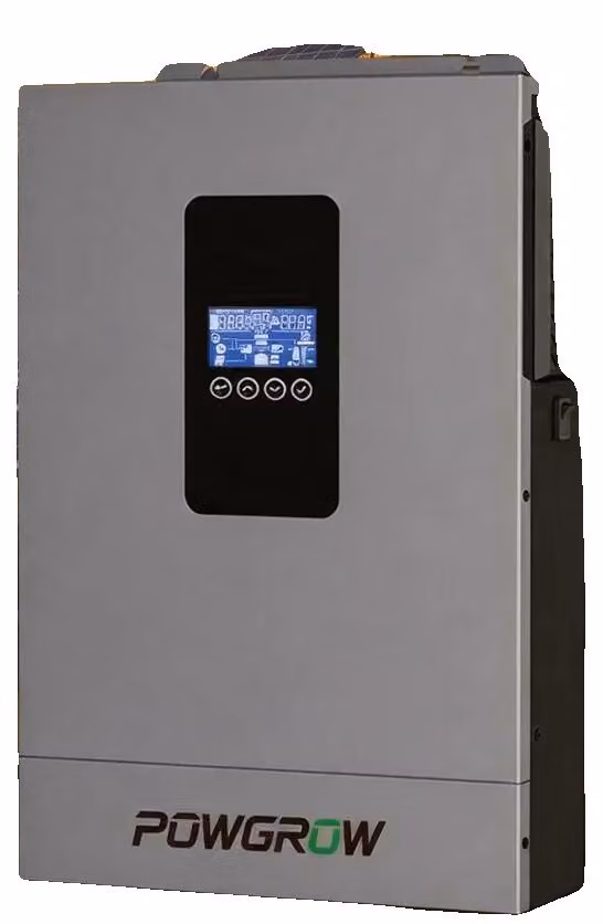 Inverter ibrido solare, 3,6 kW, 24 V, intervallo di tensione MPPT da 40 a 450 VDC, corrente di carica massima 100 A, dimensioni 47 cm x 33 cm x 15 cm