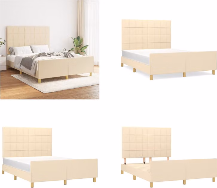 vidaXL Struttura letto con testiera panna 140x200 cm in tessuto - Struttura letto con testiera - Struttura letto con testiera - Struttura letto - Letto con testiera