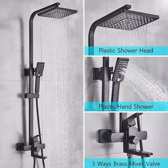 Sistema doccia a pioggia con doccetta - 30 cm - Nero - Completo - Kit di montaggio - Pannello doccia