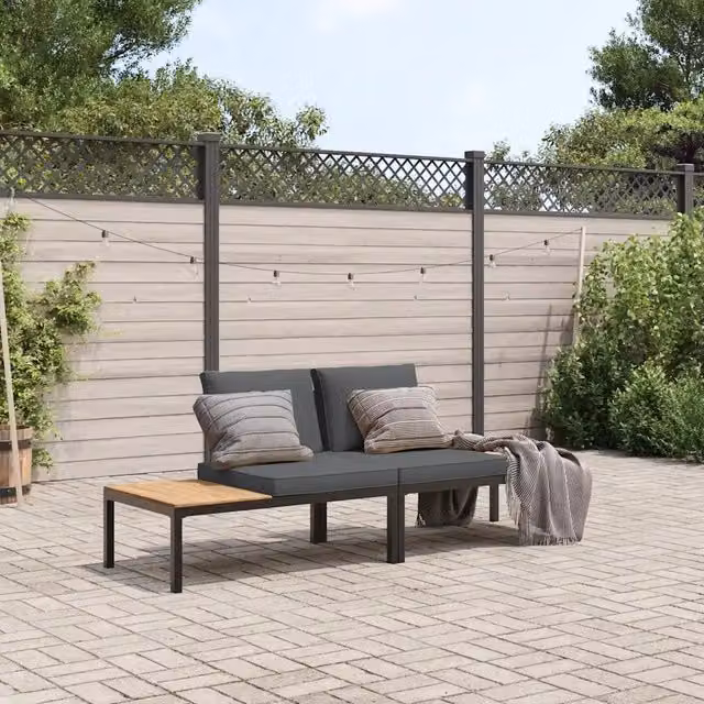 Set Divani da Giardino 2 pz con Cuscini in Alluminio Nero 3283705