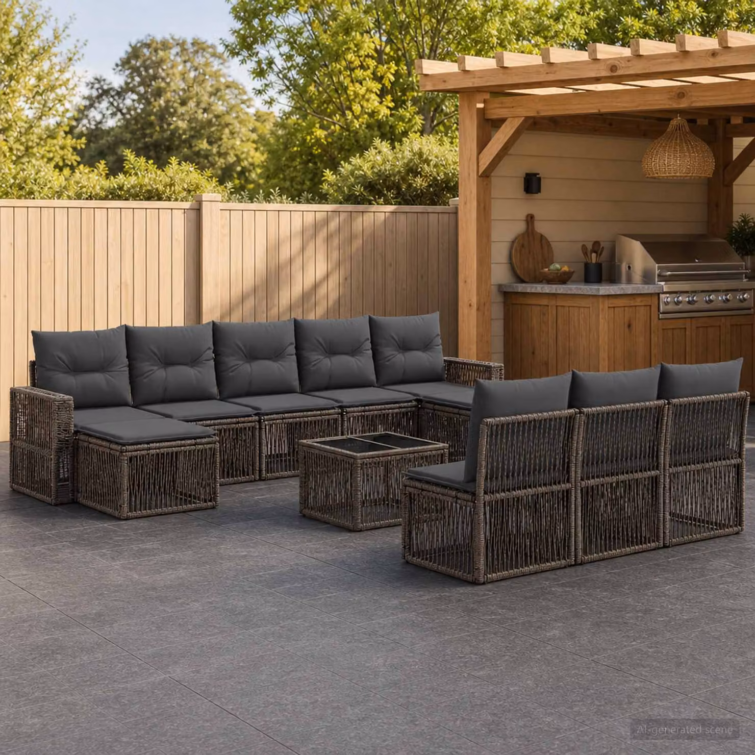Set Divano da Giardino vidaXL 11 pz in Polyrattan Grigio e Antracite con Cuscini e Tavolino
