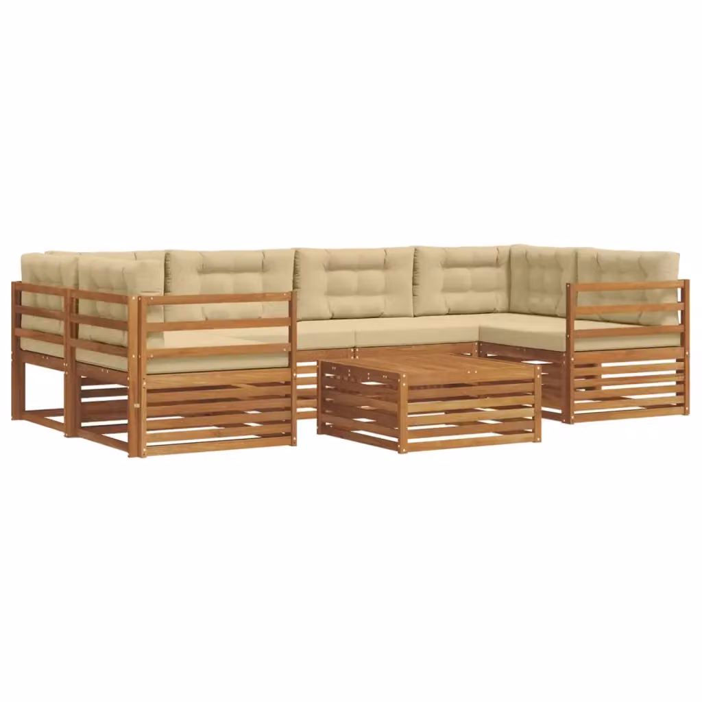 Set di divani da esterno a L vidaXL in legno di acacia con tavolo da caffè e cuscini, Beige – 2