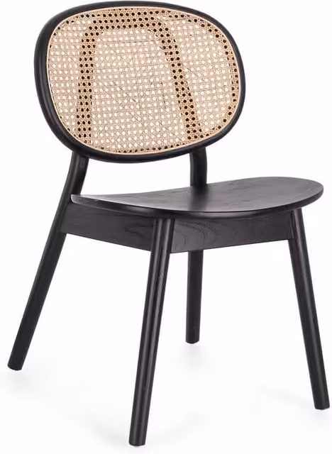 Sedia in Legno di Olmo con Schienale in Rattan Intrecciato - ELOISE
