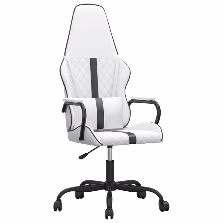 Sedia da Gaming Massaggiante Nera e Bianca in Pelle finta
