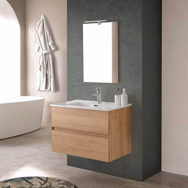 Mobile bagno sospeso Dafne noce e gold con lavabo in ceramica L: 79,5 cm, P: 44,7 cm, H: 53 cm